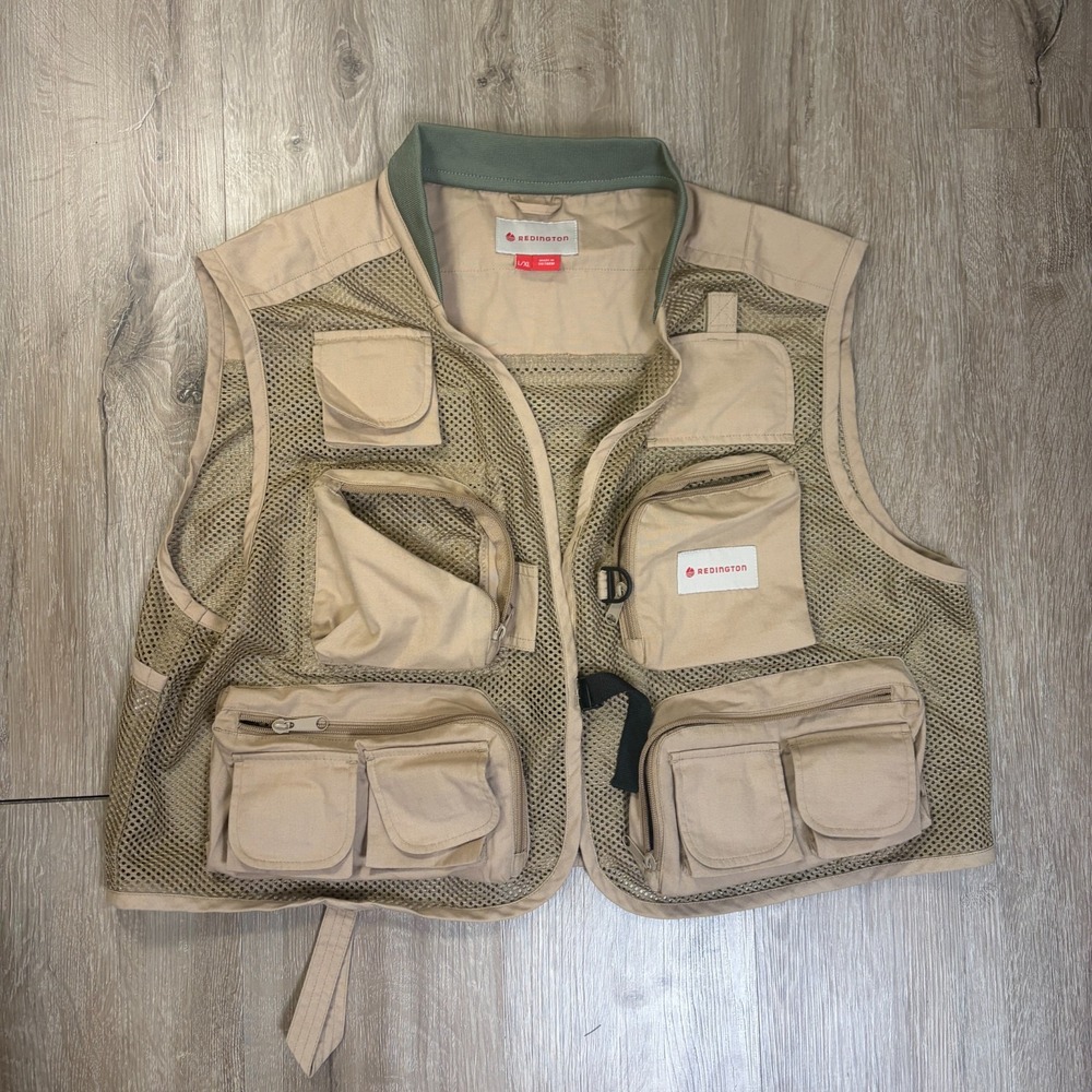 Redington Mesh Fishing Vest Size L/XL Brown Tan Fly Utility Beige Hunting Mens